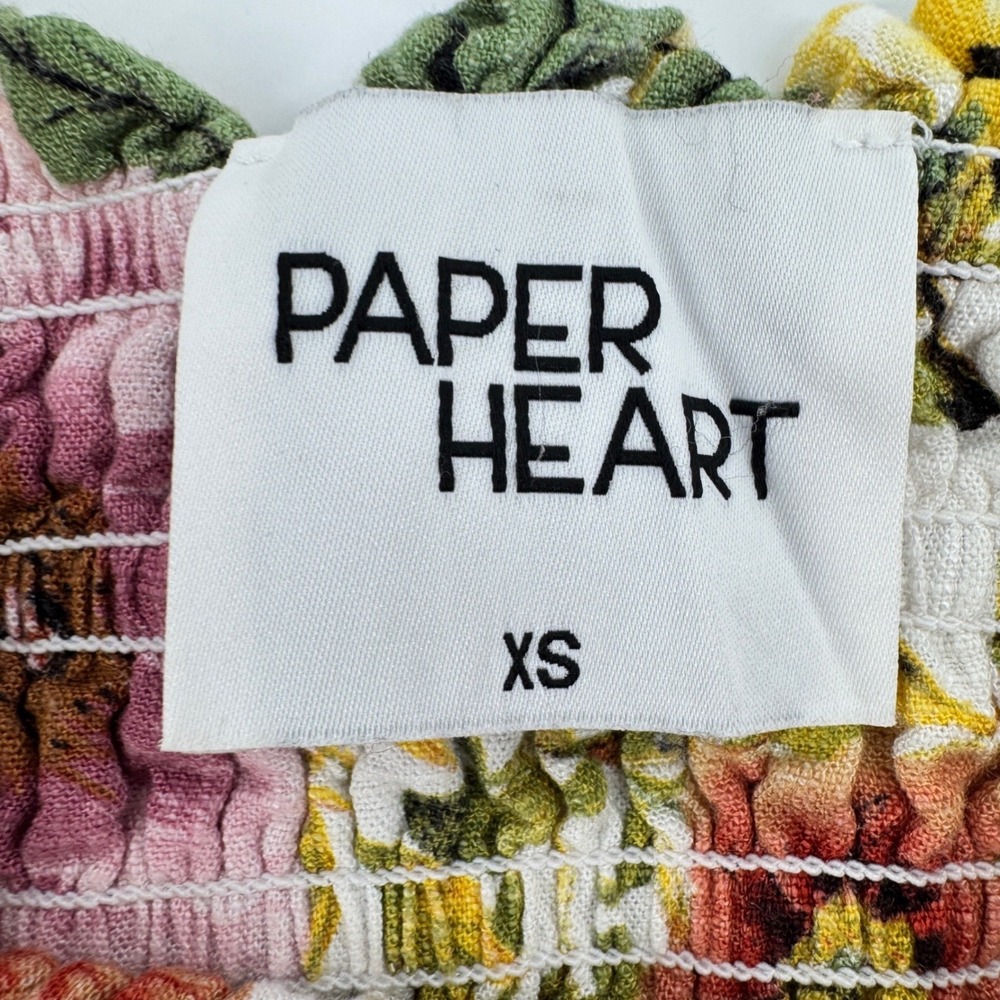 Paper‎ Heart Smocked Floral Crop Top Pink Festival Romantic Y2K Cottagecore XS - Picture 3 of 5